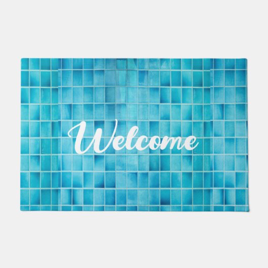青いガラスのタイルブロックのモザイク ドアマット (正面)