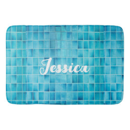 青いガラスのタイルブロックのモザイク バスマット