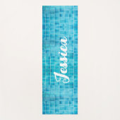 青いガラスのタイルブロックのモザイク ヨガマット (正面)