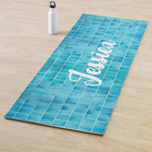 青いガラスのタイルブロックのモザイク ヨガマット (インサイチュ)