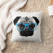 青いガラスのヒップスターの真面目なパグ クッション (ブランケット)