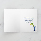 青いガラスの健康なすぐに黄色いチューリップを得て下さい カード (内部)