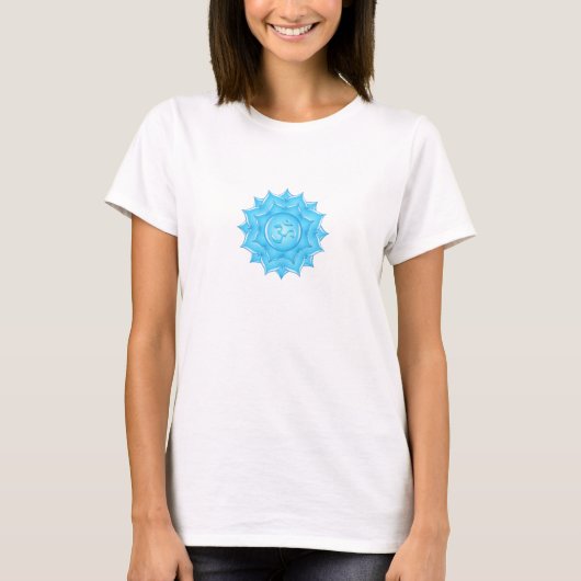 青いガラスの蓮の花オーム記号の絵 Tシャツ (正面)