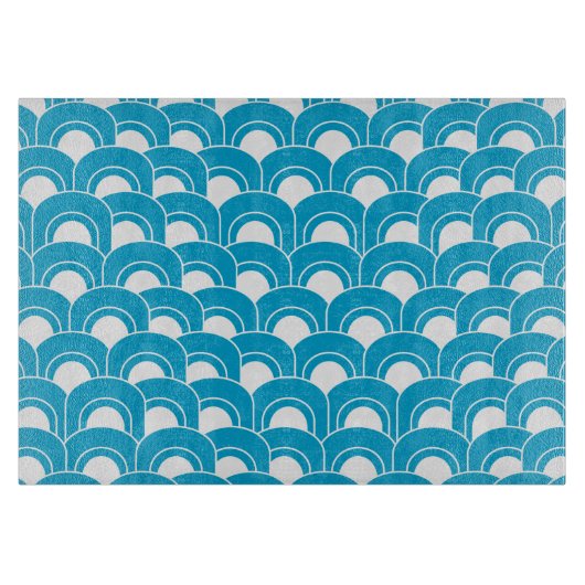 青いガラスまな板のモダンな波 カッティングボード (正面)