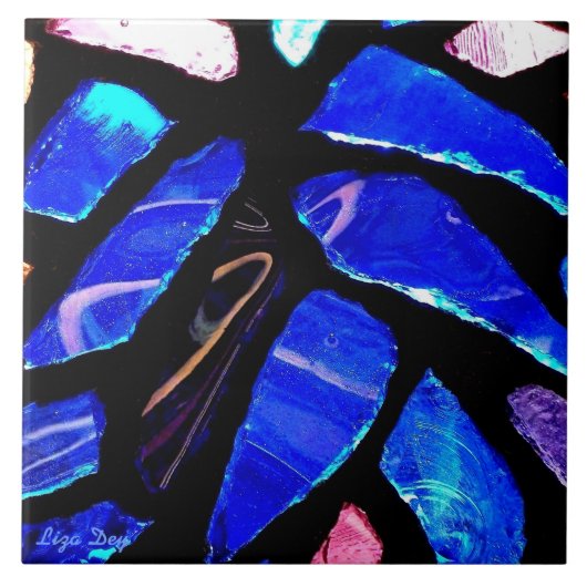 '青いガラス'タイル/五徳 タイル (正面)