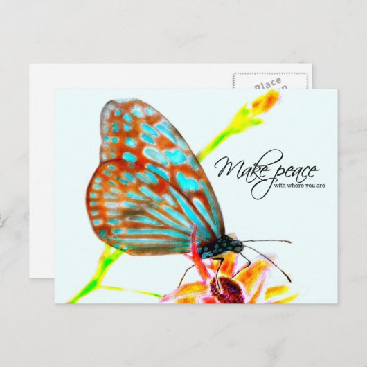 青いガラス色の虎の蝶 – 平和を作る ポストカード (正面/裏面)