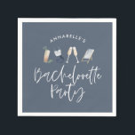 青いガーリーサモダンンパンスクリプトバチェロレッテ スタンダードカクテルナプキン<br><div class="desc">ネイビーブルーガーリーサンプモダンリーシャンパンスクリプトバチェロレッテデザイン。</div>