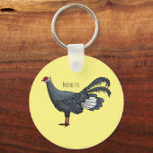 青いキジの鳥の漫画イラストレーション キーホルダー (正面)
