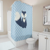 青いキツネオンブルードット シャワーカーテン (インサイチュ)