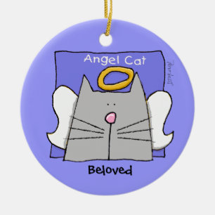 青いキャットエンジェルがパーソナライズ セラミックオーナメント