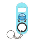 青いキャラクターカーのキーチェーン ボトルオープナー (正面)