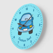 青いキャラクターカー ラージ壁時計 (傾斜)