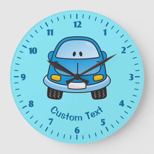 青いキャラクターカー ラージ壁時計 (正面)