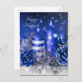 青いキャンドル 松ぼっくり シーズンポストカード (正面/裏面)