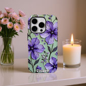 青いキャンバス上のコスモスの花 iPhoneケース