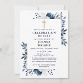 青いキリスト教のお別れ会 生前の写真 招待状 (正面)