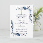 青いキリスト教のお別れ会 生前の写真 招待状 (スタンド正面)