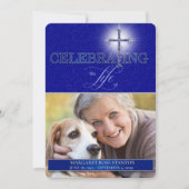青いキリスト教十字架 セレブレーション・オブ・ライフ 写真 招待状 (正面)