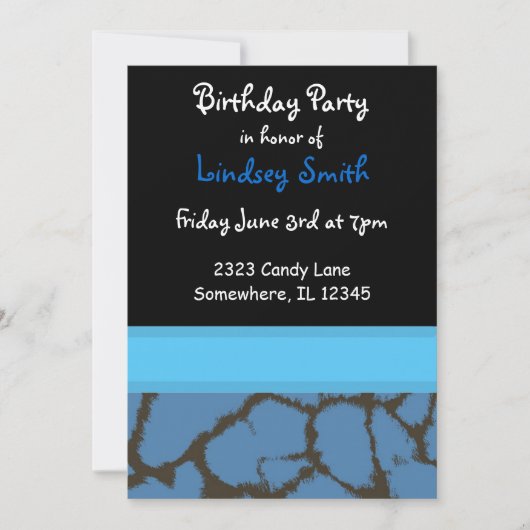 青いキリンの毛皮模様の誕生日招待状 招待状 (正面)