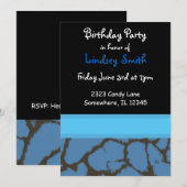 青いキリンの毛皮模様の誕生日招待状 招待状 (正面/裏面)