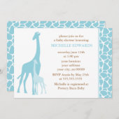 青いキリンの男の子のベビーシャワー 招待状 (正面/裏面)