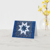 青いキルトの星のメッセージカード カード (黄色い花)