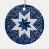 青いキルトの星の円形のオーナメント セラミックオーナメント (正面)