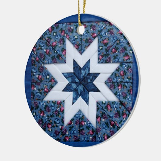 青いキルトの星の円形のオーナメント セラミックオーナメント (左)