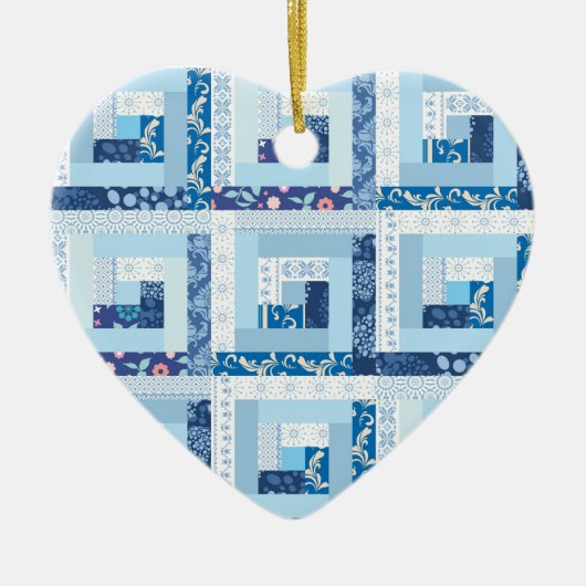 青いキルト セラミックオーナメント (正面)