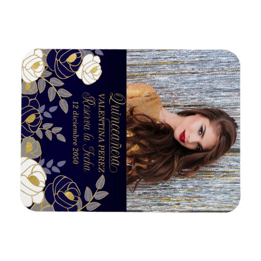 青いキンセアニェラと金ゴールドスペインの日付の保存 マグネット (横)