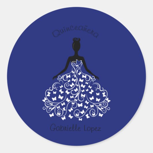 青いキンセアニェラの蝶ガウンの封筒用シール ラウンドシール (正面)