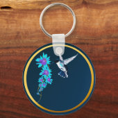 青いキーチェーンでハミングする鳥 キーホルダー (正面)