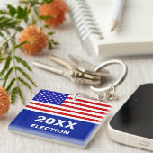 青いキーチェーンの米国国旗と選挙 キーホルダー (正面右)