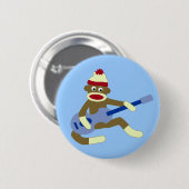 青いギターを演奏しているソックス猿 缶バッジ (正面&裏面)