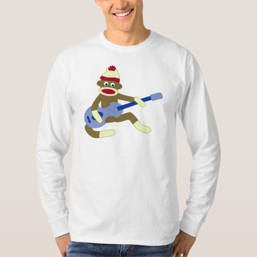 青いギターを演奏しているソックス猿 Tシャツ (正面)