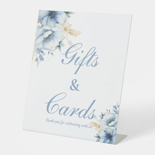 青いギフトとカードのサインをする前に何か青 台座サイン (正面)