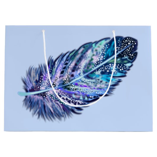 青いギフトバッグ/羽根付き - カスタマイズ可能 ラージペーパーバッグ (正面)