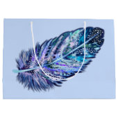 青いギフトバッグ/羽根付き - カスタマイズ可能 ラージペーパーバッグ (裏面)