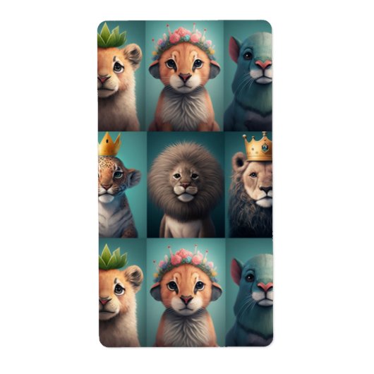 青いギフトラベルを着た可愛い野生動物 ラベル (正面)