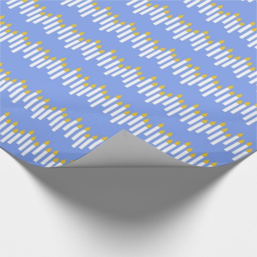 青いギフト用包装紙のハヌカーの蝋燭 ラッピングペーパー (角)