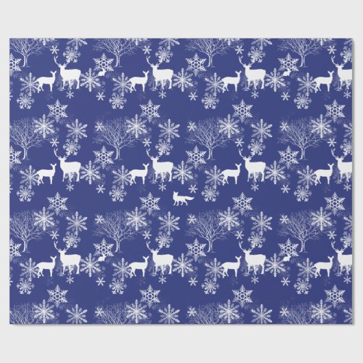 青いギフト用包装紙の雪の森のシカのバニーのキツネ ラッピングペーパー (フラット)