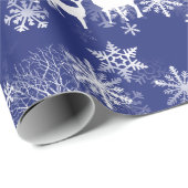 青いギフト用包装紙の雪の森のシカのバニーのキツネ ラッピングペーパー (ロールコーナー)