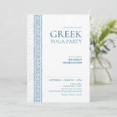 青いギリシャの石の要素を使ったトガパーティー 招待状 (スタンド正面)