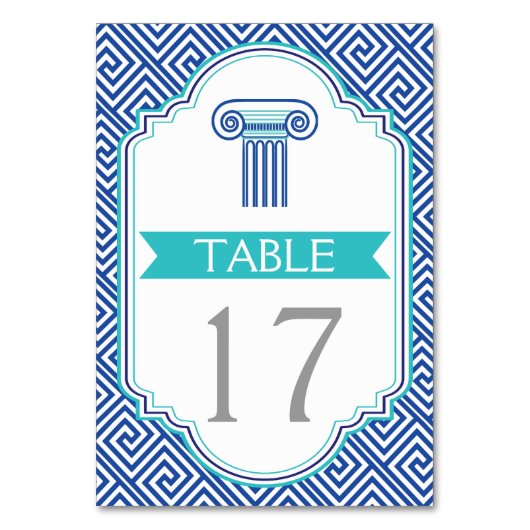 青いギリシャ語の鍵と列のテーブ結婚ル番号 テーブルナンバー (正面)