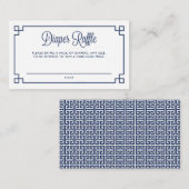 青いギリシャ鍵パターンおむつラッフルベビーシャワー エンクロージャーカード (正面/裏面)