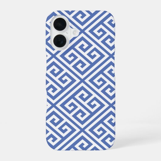 青いギリシャ鍵パターン iPhone 16ケース (裏面)