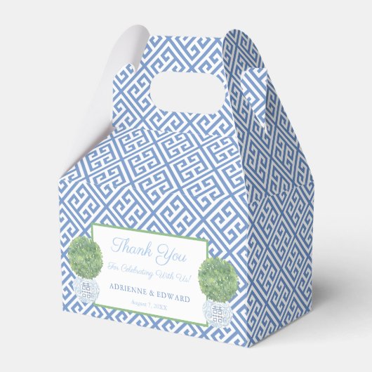 青いギリシャ鍵ボクウッド結婚トピアリーありがとう フェイバーボックス (正面サイド)