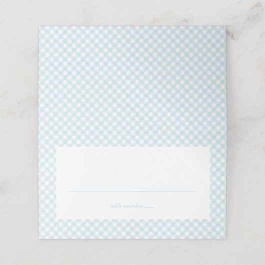 青いギンガムかわいいシンプル男の子の赤ちゃんシャワー プレイスカード (外部開封)