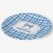 青いギンガムと弓 ペーパープレート (アングル)