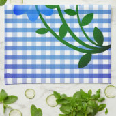 青いギンガムと青い花キッチンタオル キッチンタオル (折り畳み)